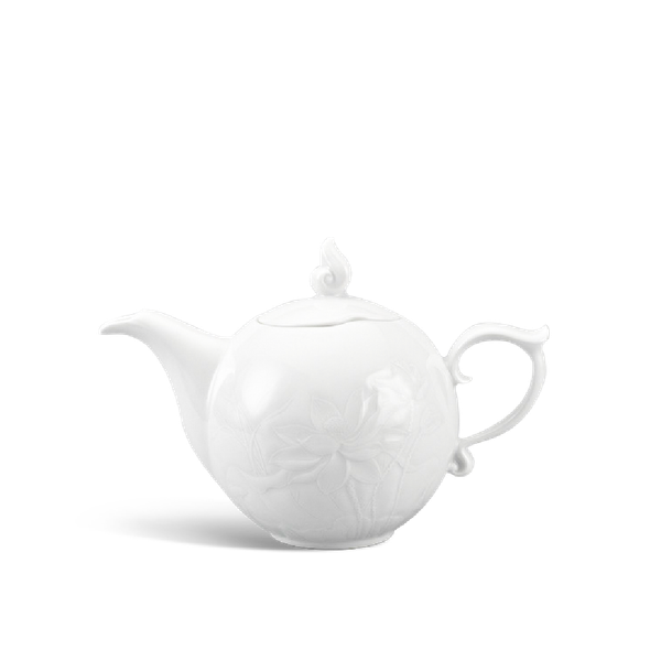 Bình trà + nắp - Sen - Trắng