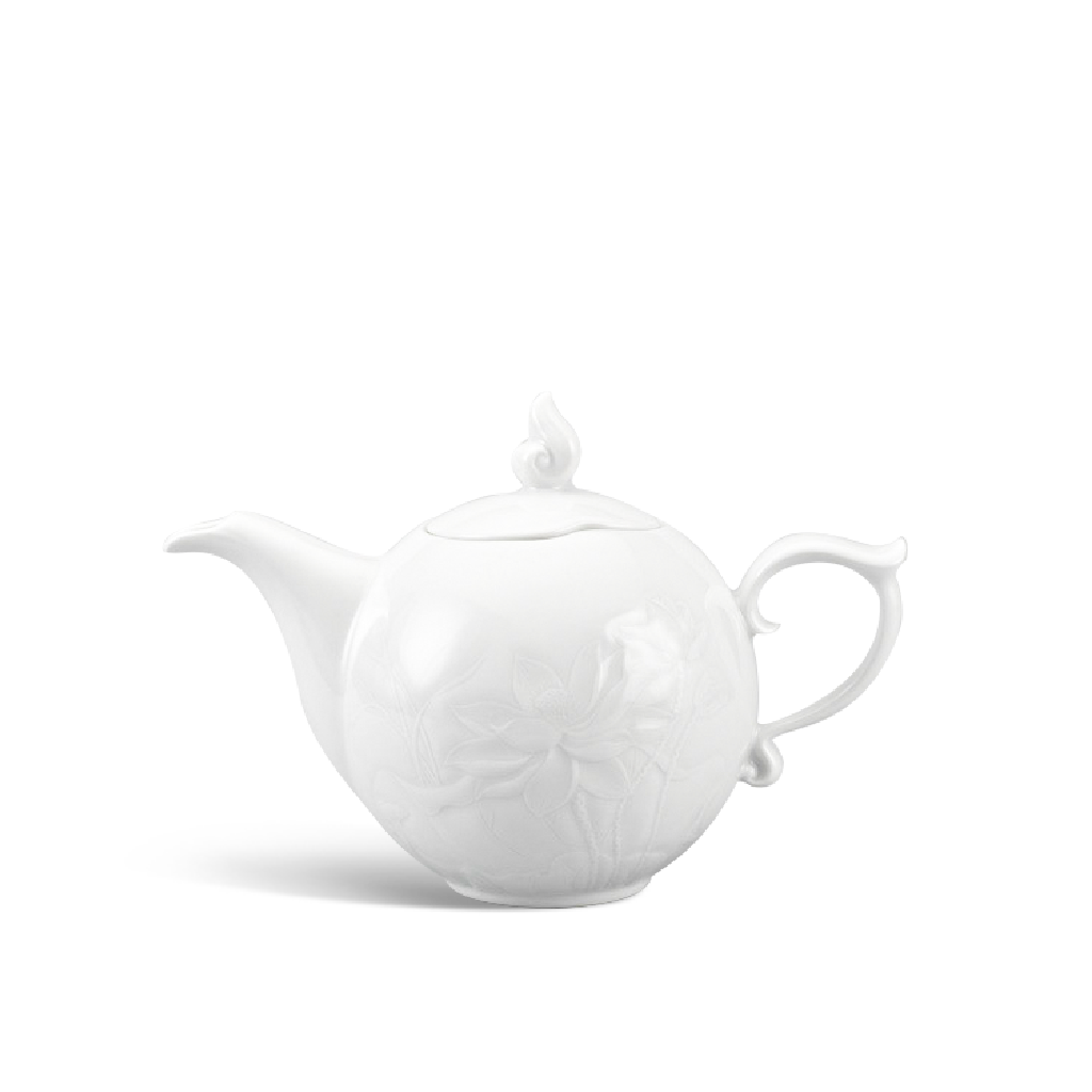 Bình trà + nắp - Sen - Trắng