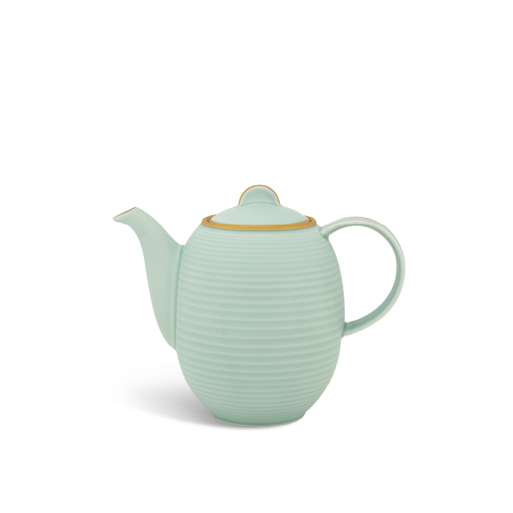 Bình trà cao + nắp - Cordon - Men Ngọc Sương Mờ (Trang Trí Vàng)