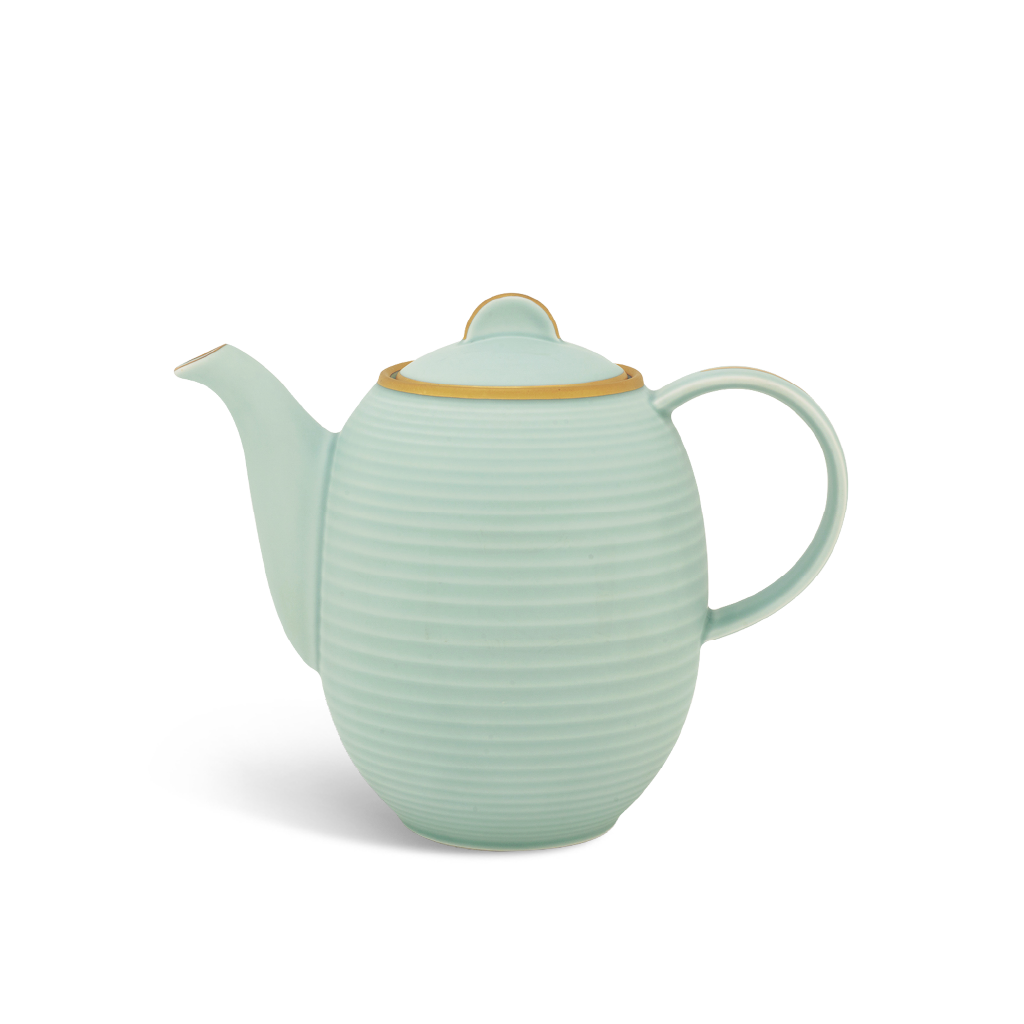 Bình trà cao + nắp - Cordon - Men Ngọc Sương Mờ (Trang Trí Vàng)