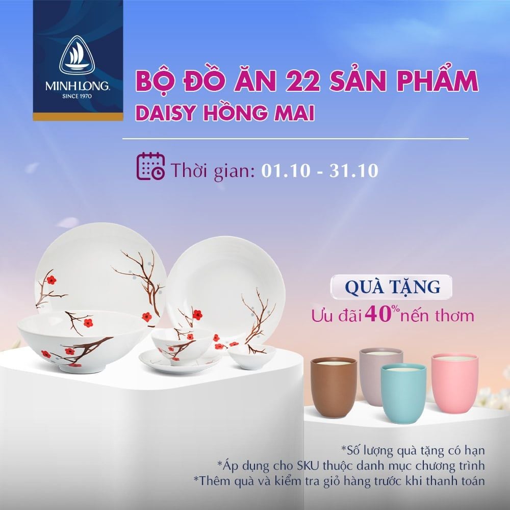 Bộ đồ ăn 22 Sản Phẩm - Daisy - Hồng Mai