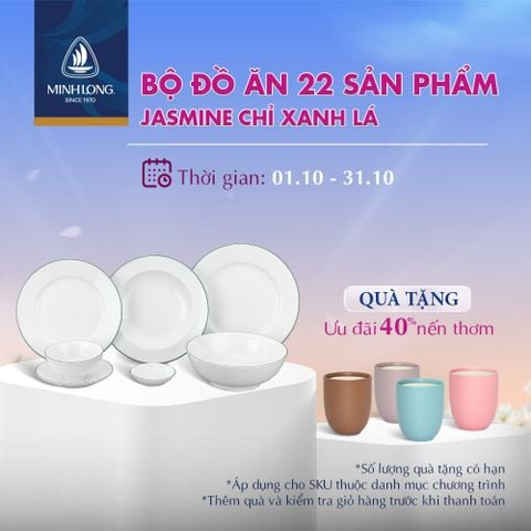  Bộ đồ ăn 22 sản phẩm - Jasmine - Chỉ Xanh Lá 