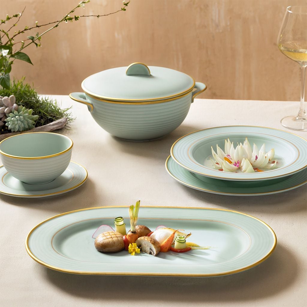 Bộ đồ ăn Cordon Men Ngọc Sương Mờ (Trang Trí Vàng)