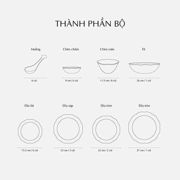 Bộ đồ ăn 6 người 32 sản phẩm - Đài Các IFP - Chỉ Vàng