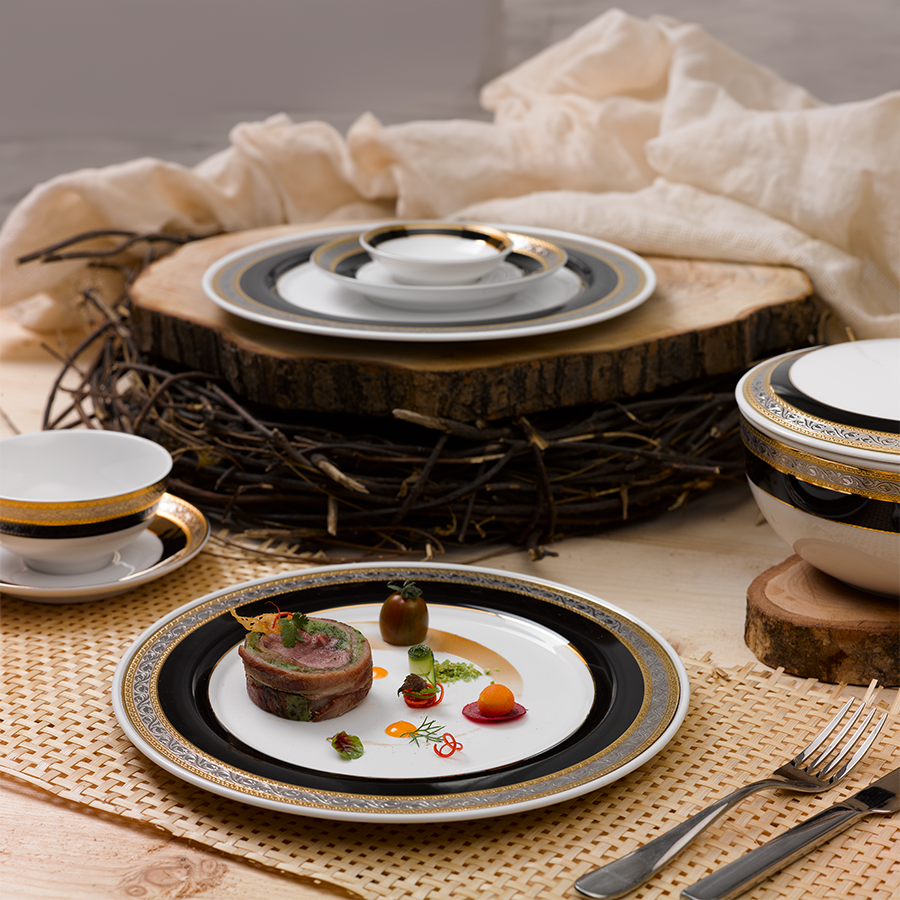 Bộ đồ ăn Sago Hoa Hồng Đen (Khắc Nổi)