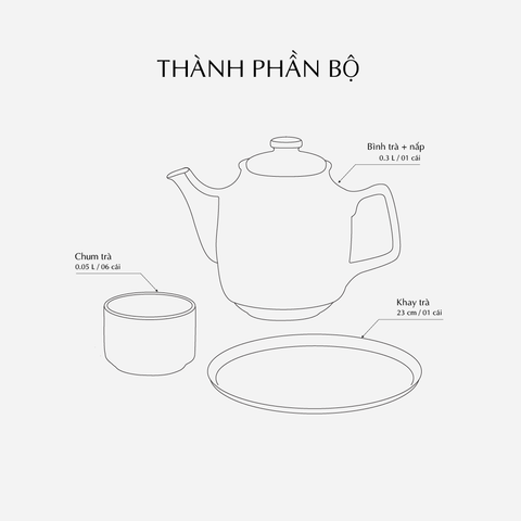  Bộ trà 0.3 L - Mẫu Đơn IFP -  Chỉ Vàng 
