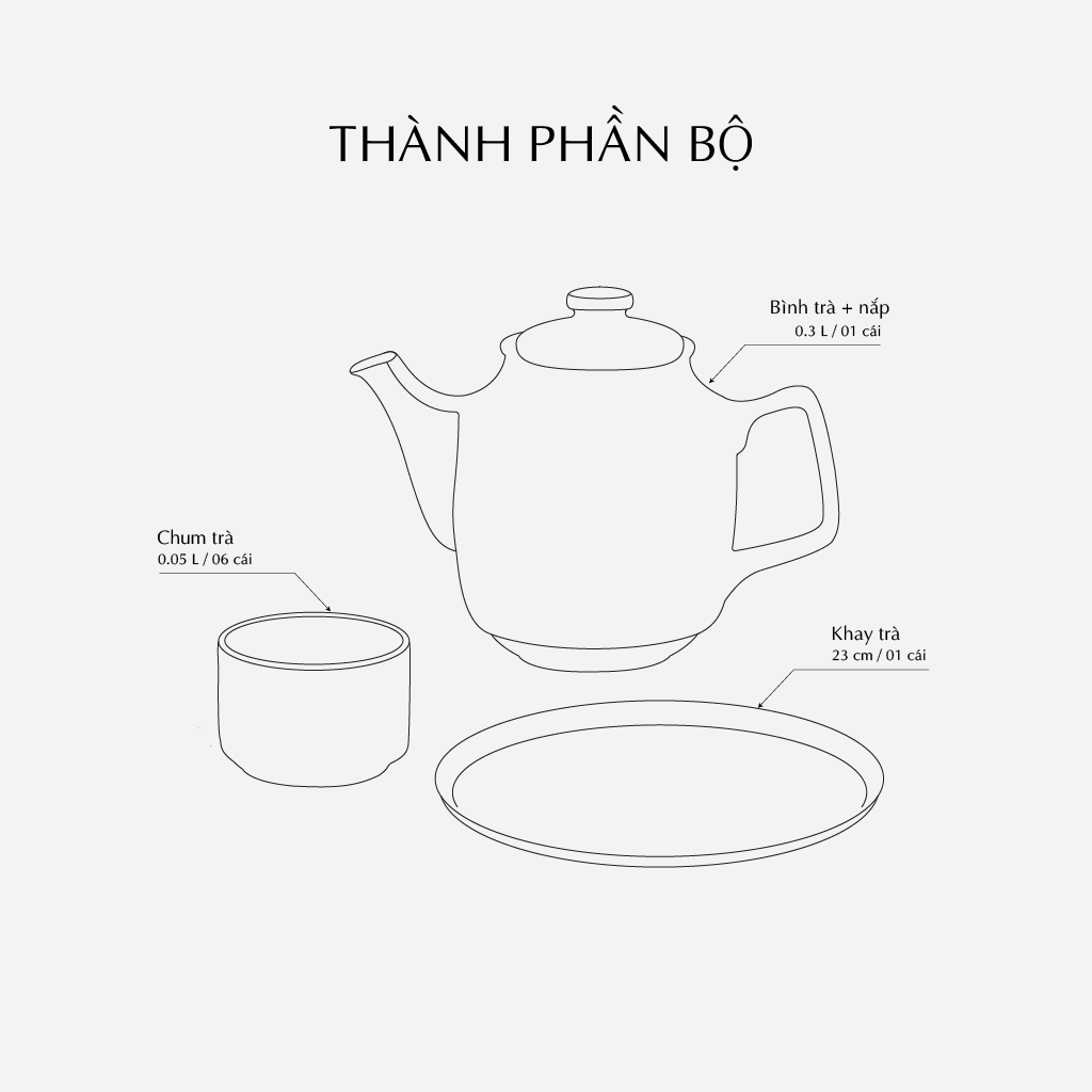 Bộ trà 0.3 L - Mẫu Đơn IFP -  Chỉ Vàng