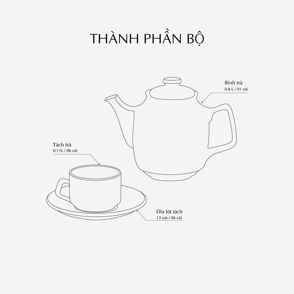 Bộ trà 0.8 L - Đài Các IFP - Chỉ Bạch Kim