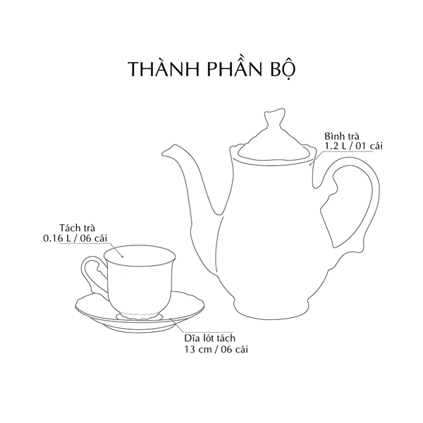 Bộ trà cao 1.2 L - Royal - Chỉ Vàng