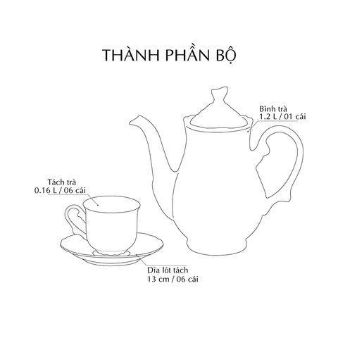  Bộ trà cao 1.2 L - Royal - Chỉ Vàng 