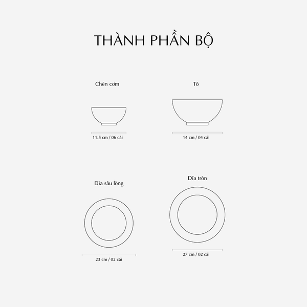 [GT] Bộ đồ ăn 14 sản phẩm - Camellia IFP - Trắng Ngà