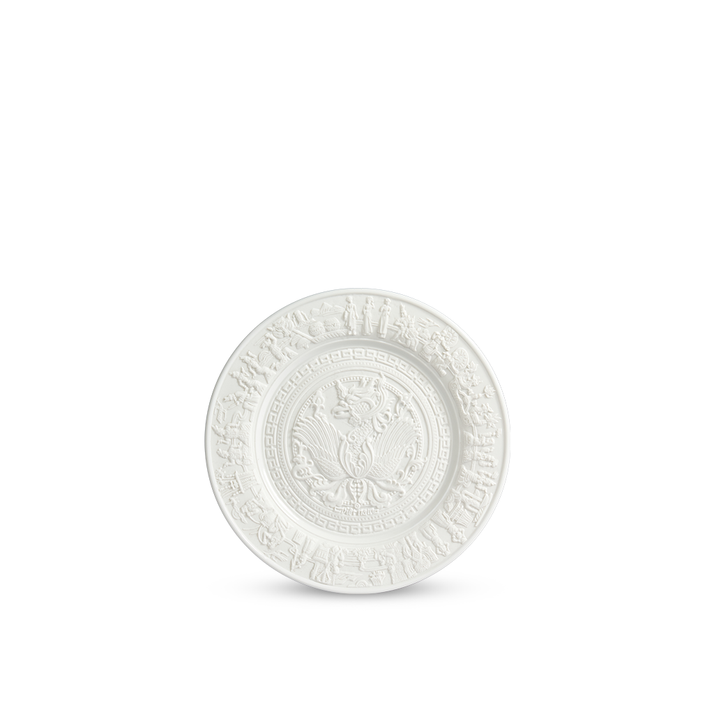 [GT] Dĩa 16 cm - Dân Tộc  Phù Điêu - Trắng