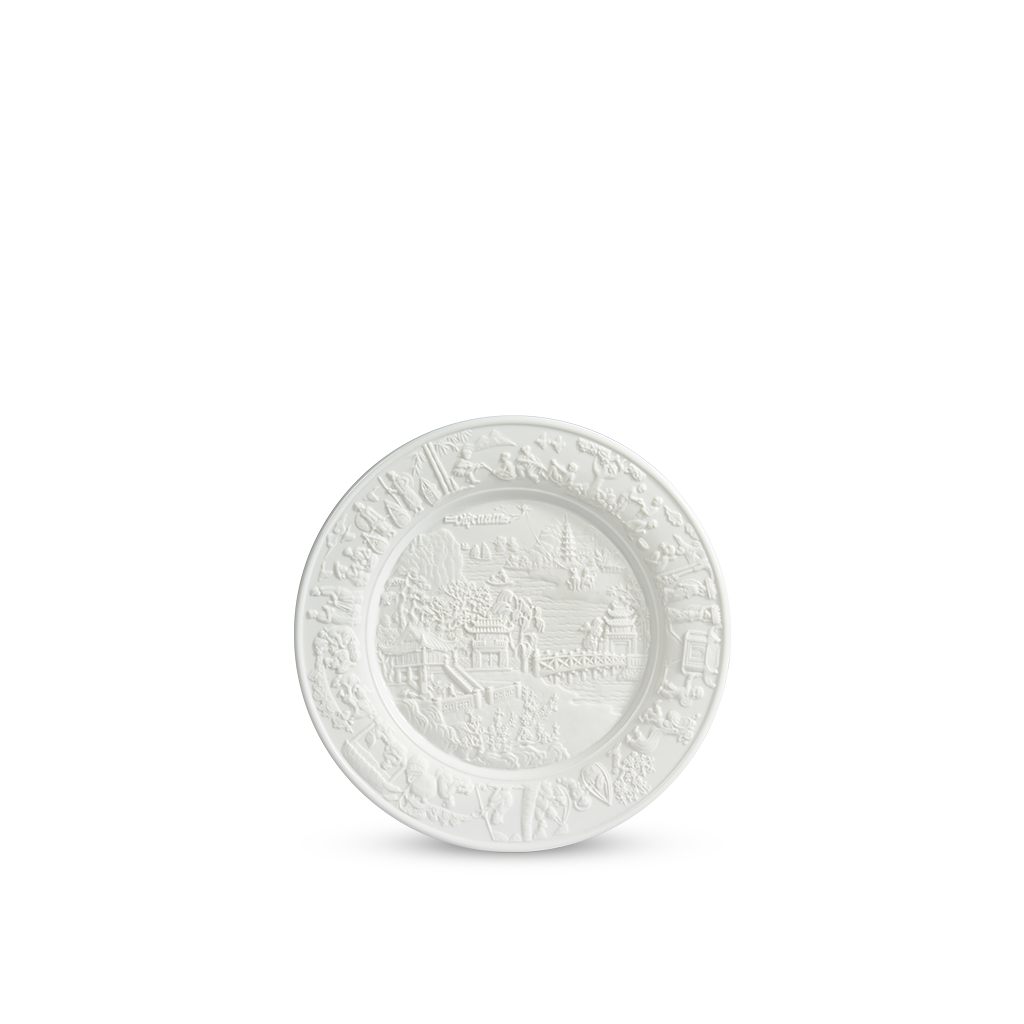 [GT] Dĩa - Phù Điêu - Trắng 20 cm - Đất Nước