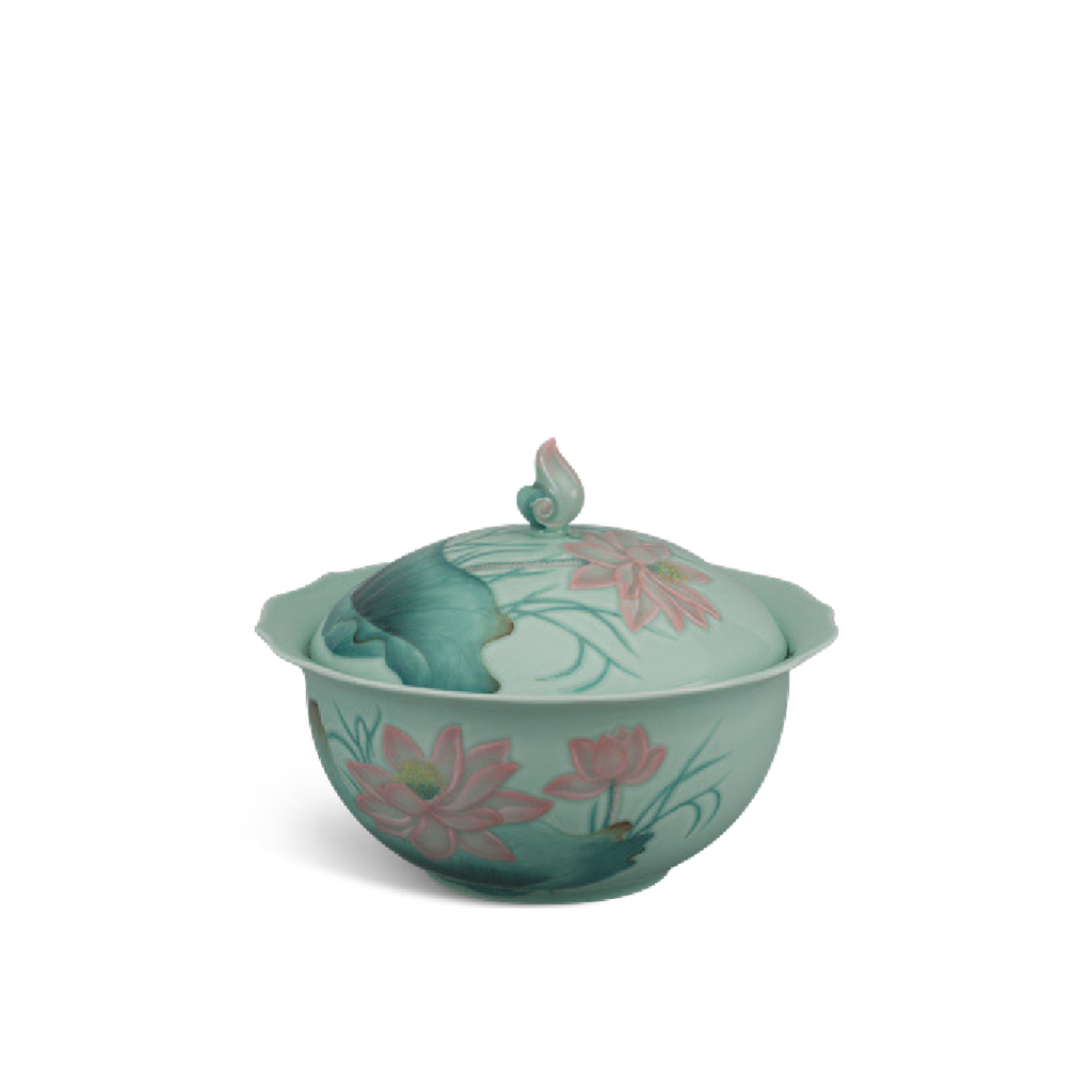 [GT] Thố 18 cm + nắp - Sen - Trang Trí