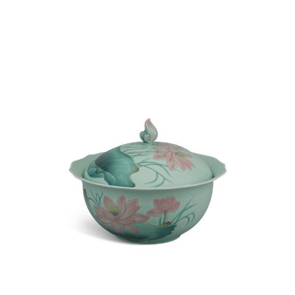 [GT] Thố 18 cm + nắp - Sen - Trang Trí