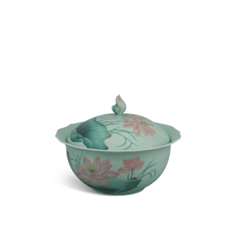  [GT] Thố 18 cm + nắp - Sen - Trang Trí 