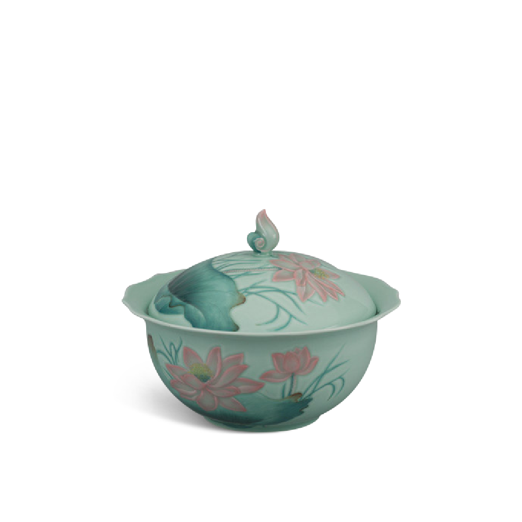 [GT] Thố 18 cm + nắp - Sen - Trang Trí