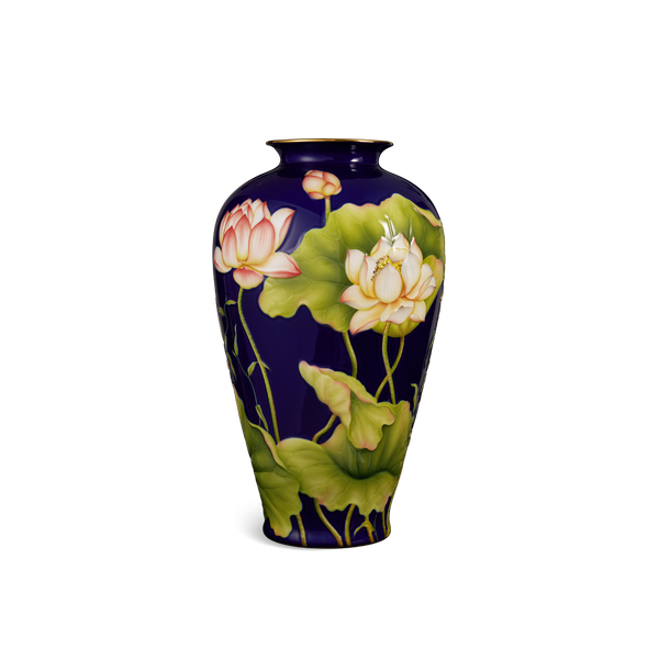 Bình hoa 40 cm - Bình Hoa - Sen Khắc nổi nền Cobalt