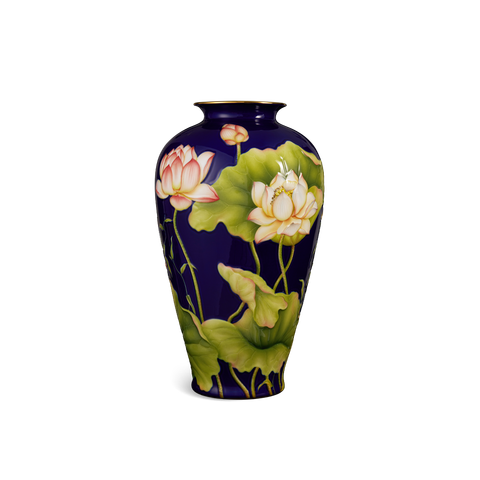  Bình hoa 40 cm - Bình Hoa - Sen Khắc nổi nền Cobalt 