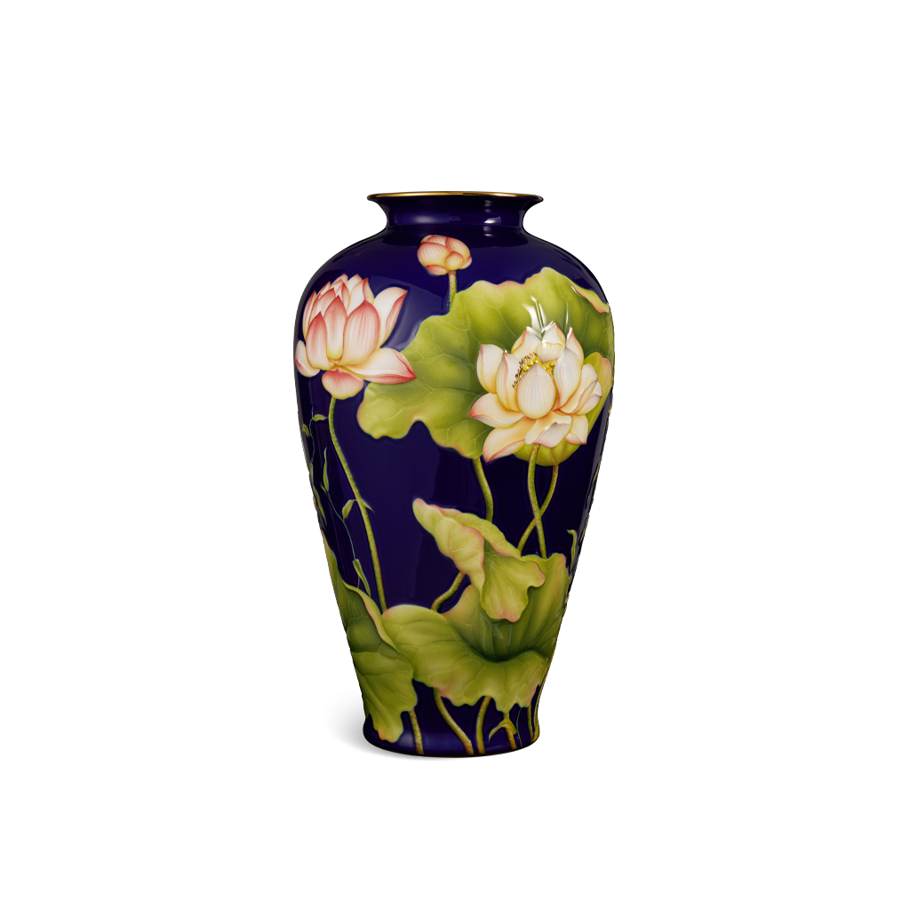 Bình hoa 40 cm - Bình Hoa - Sen Khắc nổi nền Cobalt