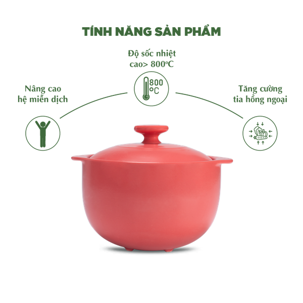 Nồi dưỡng sinh Vesta (Nồi tròn cao) 1.2 L + nắp (CK) - Màu Đỏ 2