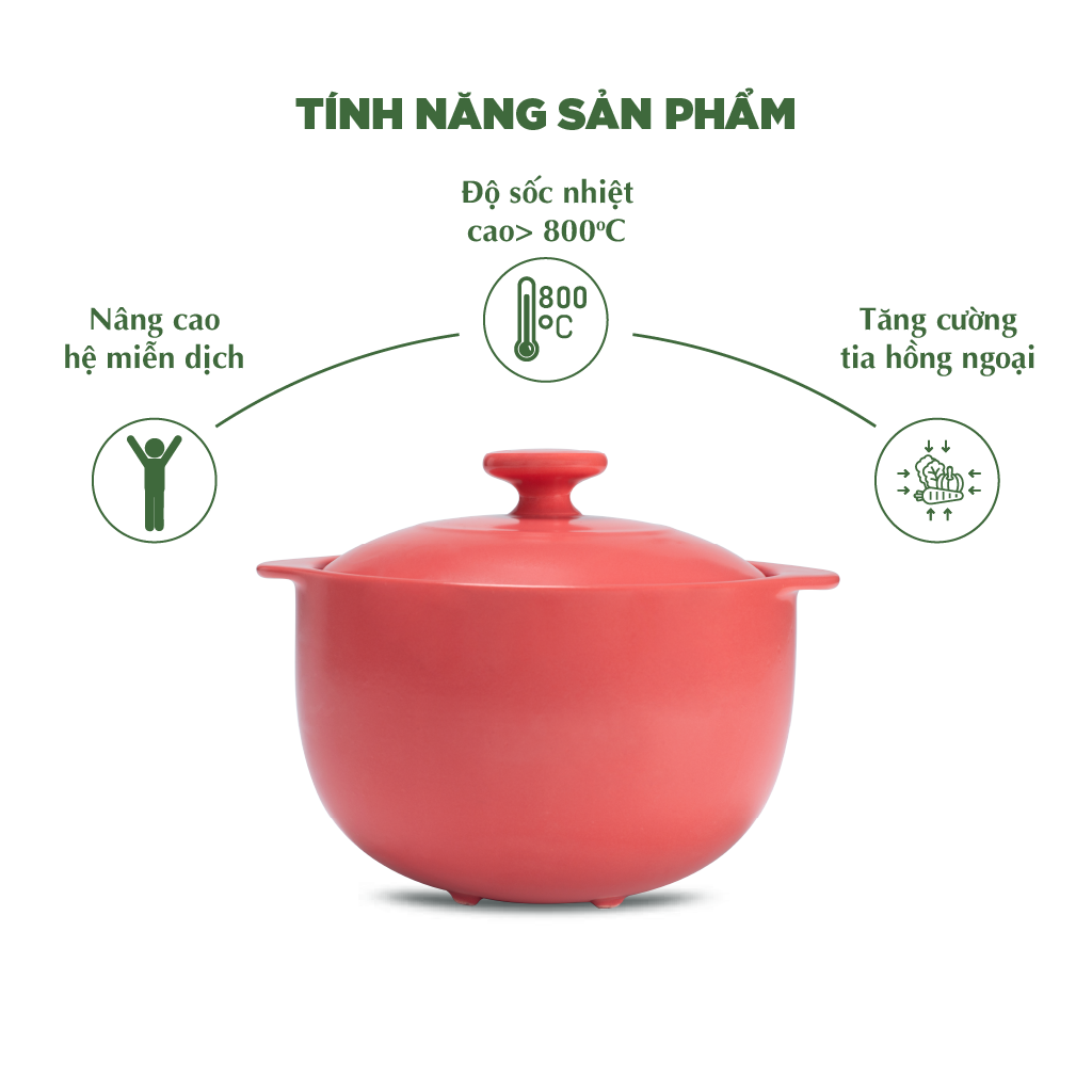 Nồi dưỡng sinh Vesta (Nồi tròn cao) 1.2 L + nắp (CK) - Màu Đỏ 2