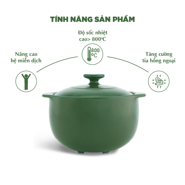 Nồi dưỡng sinh Vesta (Nồi tròn cao) 1.2 L + nắp (CK) - Xanh Rêu