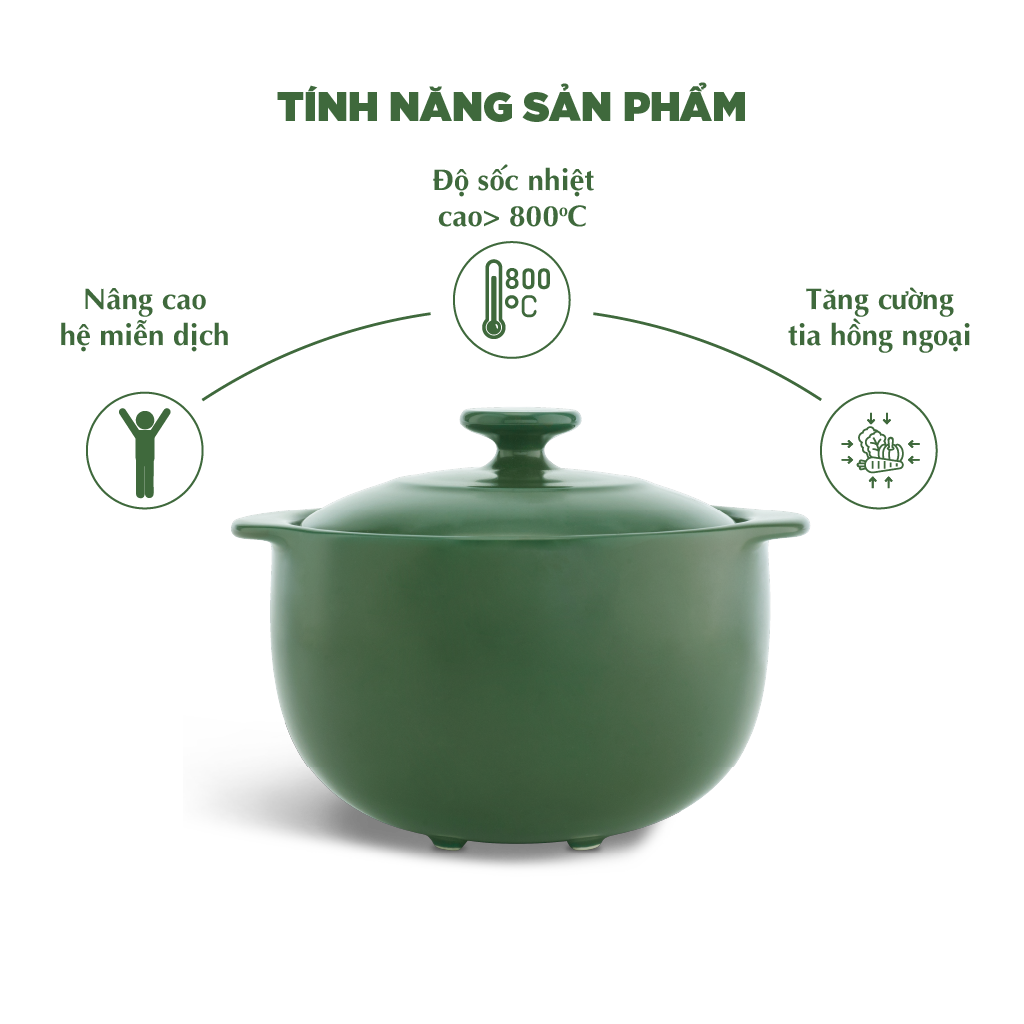 Nồi dưỡng sinh Vesta (Nồi tròn cao) 1.2 L + nắp (CK) - Xanh Rêu