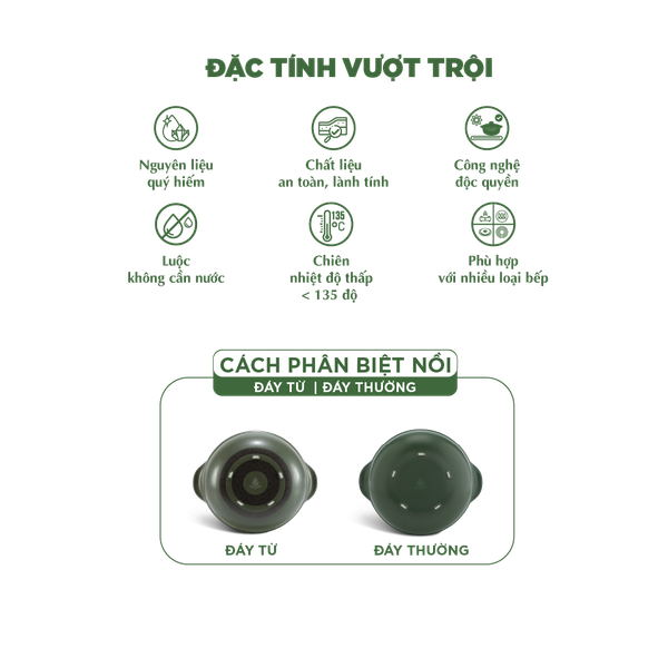Nồi dưỡng sinh Vesta (Nồi tròn cao) 1.2 L + nắp (CK) - Xanh Rêu