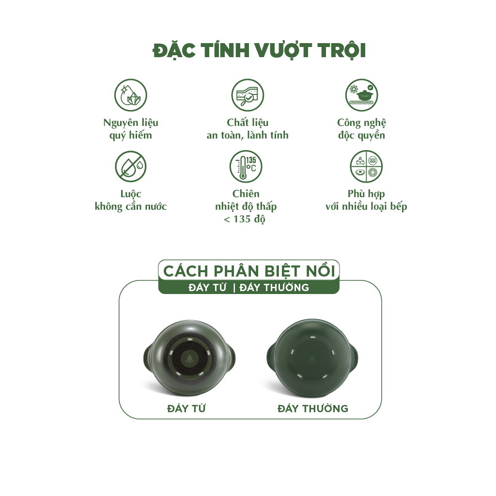 Nồi dưỡng sinh Vesta (Nồi tròn cao) 1.2 L + nắp (CK) - Xanh Rêu