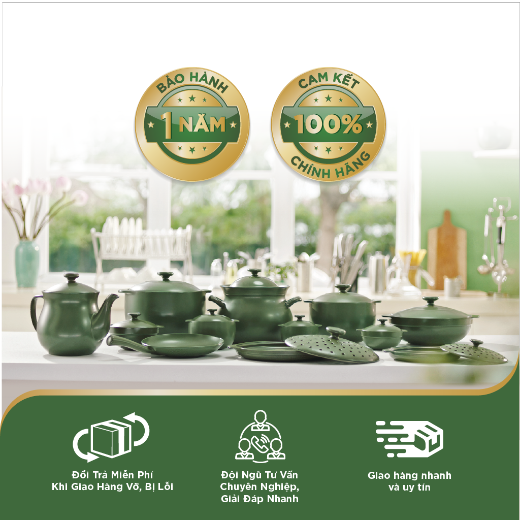 Nồi dưỡng sinh Vesta (Nồi tròn cao) 1.2 L + nắp (CK) - Xanh Rêu