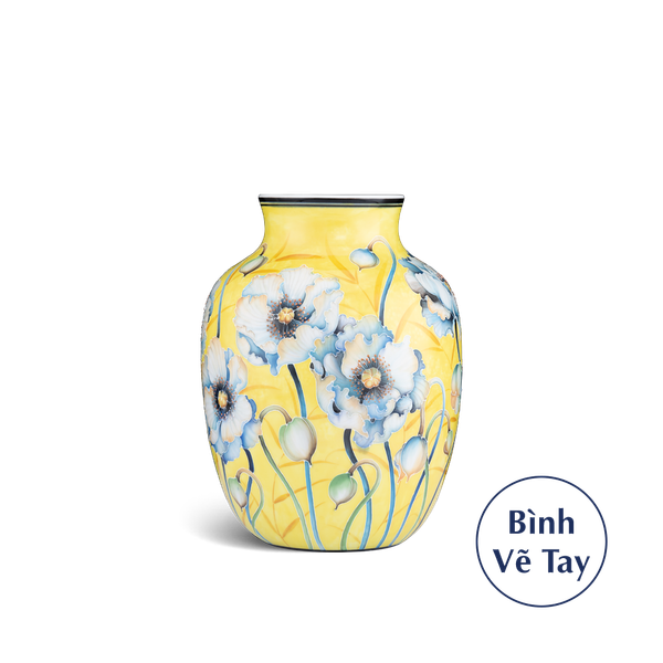 Bình Hoa 26 cm - Hoa Anh Túc Nền Vàng