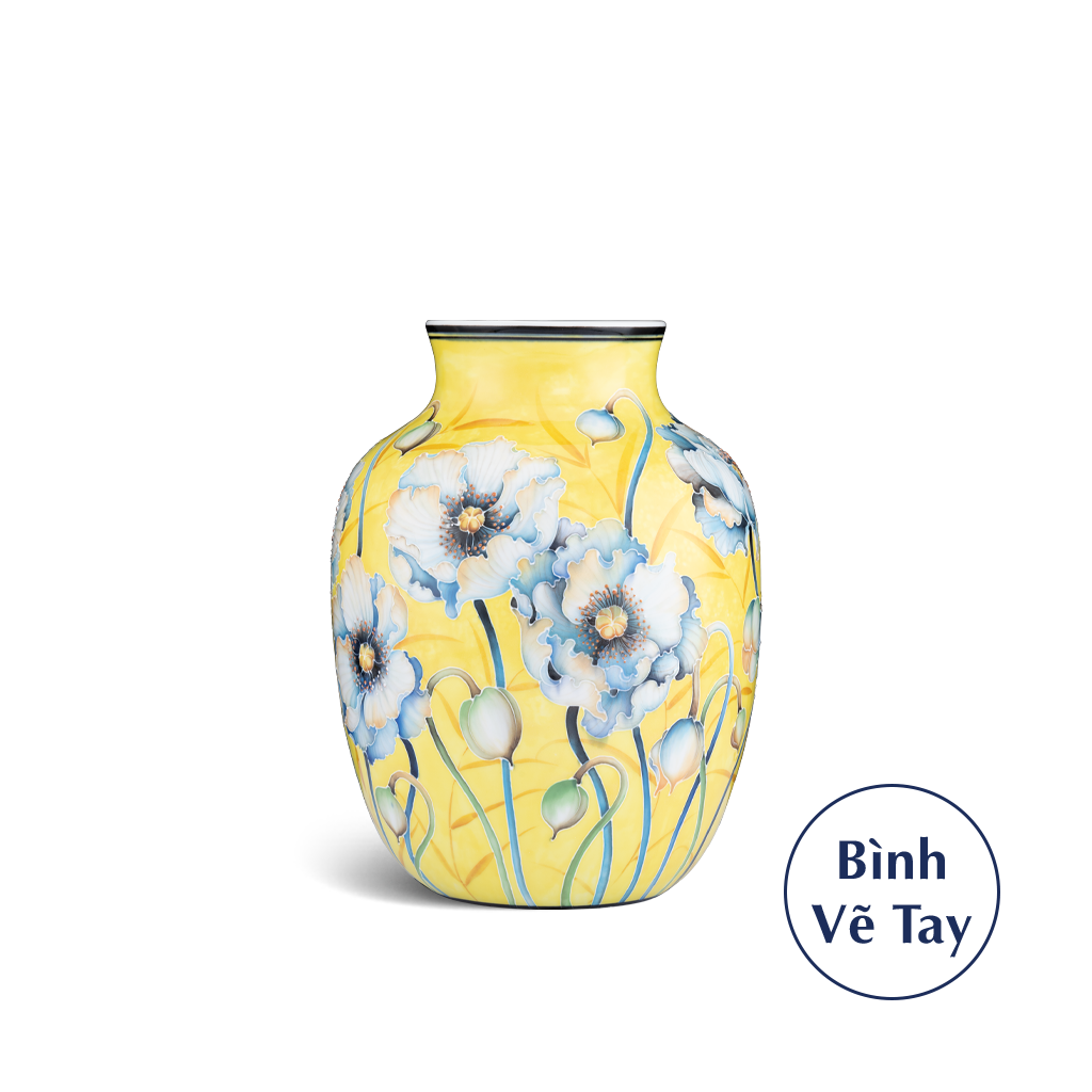 Bình Hoa 26 cm - Hoa Anh Túc Nền Vàng