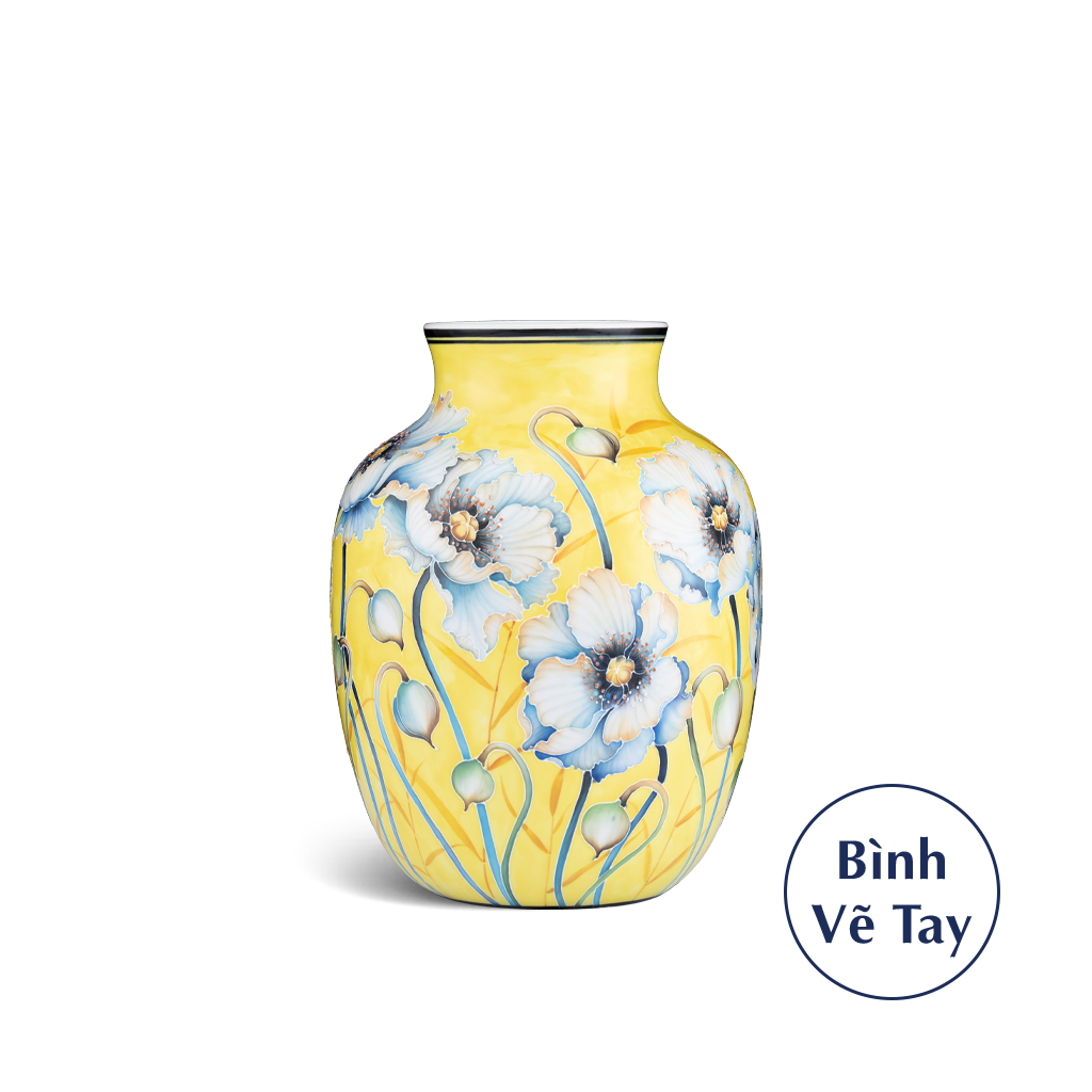 Bình Hoa 26 cm - Hoa Anh Túc Nền Vàng