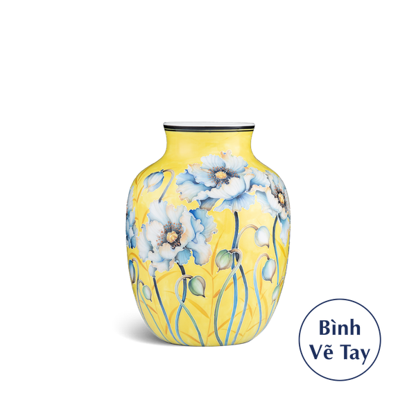 Bình Hoa 26 cm - Hoa Anh Túc Nền Vàng