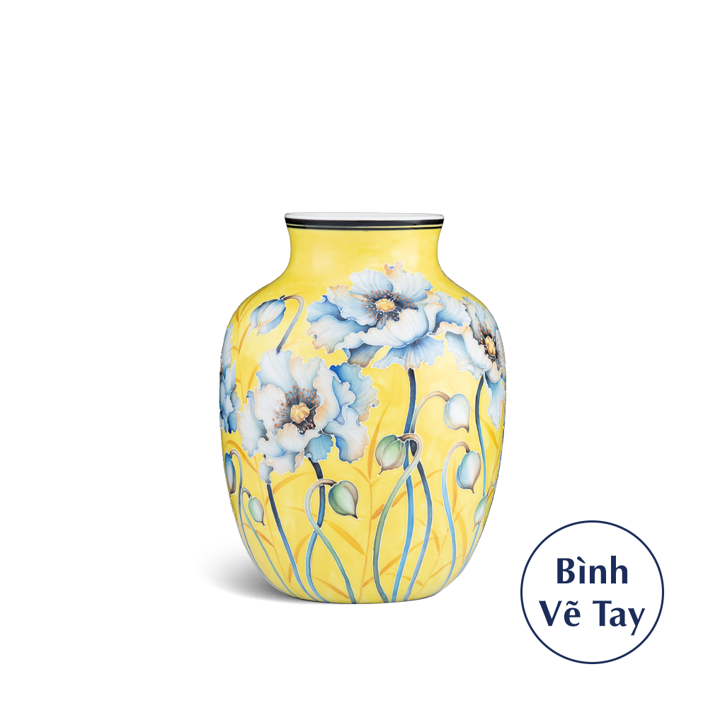 Bình Hoa 26 cm - Hoa Anh Túc Nền Vàng