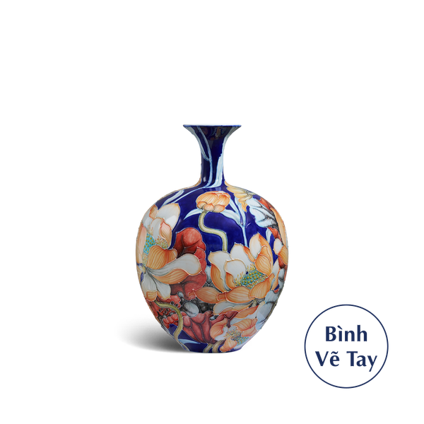 Bình hoa 30 cm - Hoa Sen Nền Cobalt