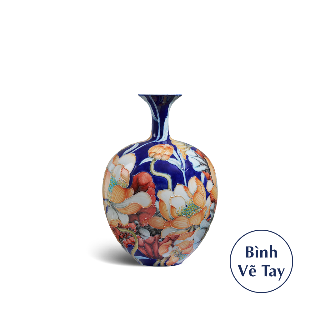 Bình hoa 30 cm - Hoa Sen Nền Cobalt