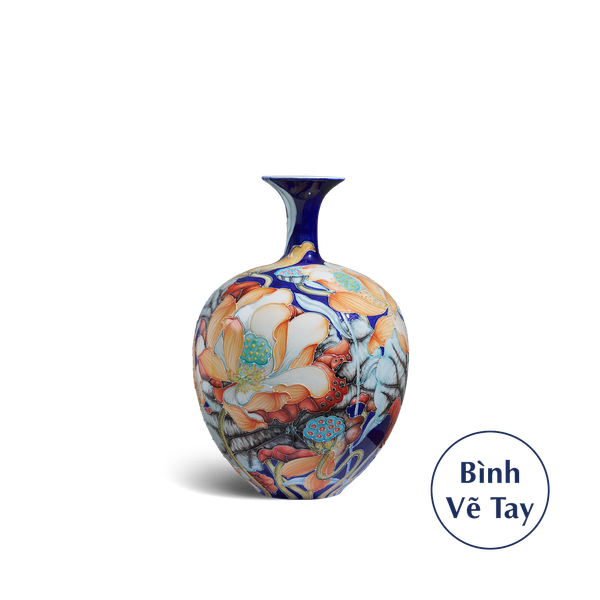 Bình hoa 30 cm - Hoa Sen Nền Cobalt