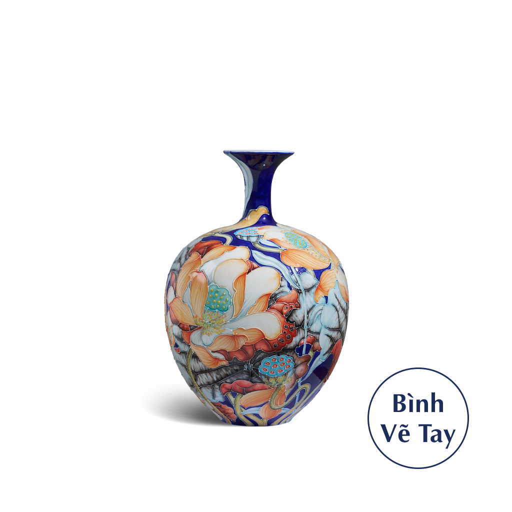 Bình hoa 30 cm - Hoa Sen Nền Cobalt