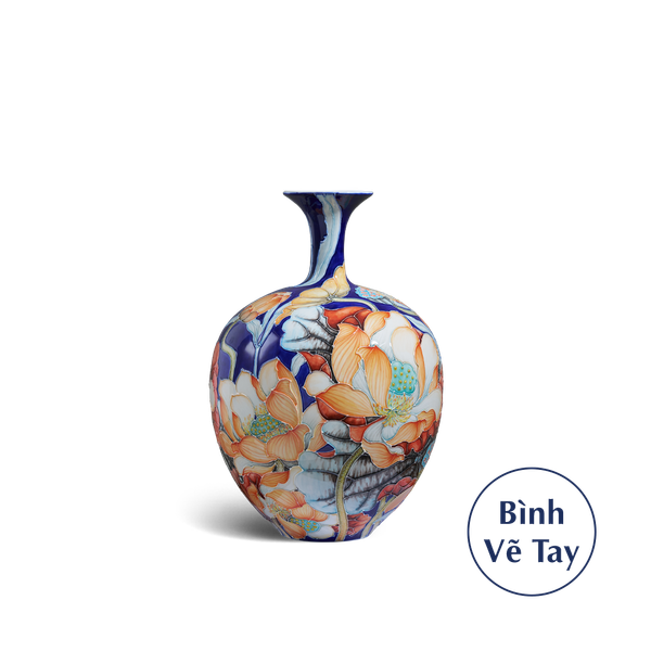 Bình hoa 30 cm - Hoa Sen Nền Cobalt
