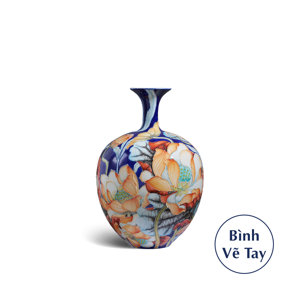 Bình hoa 30 cm - Hoa Sen Nền Cobalt