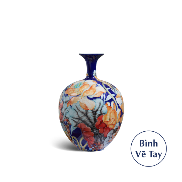 Bình hoa 30 cm - Hoa Sen Nền Cobalt