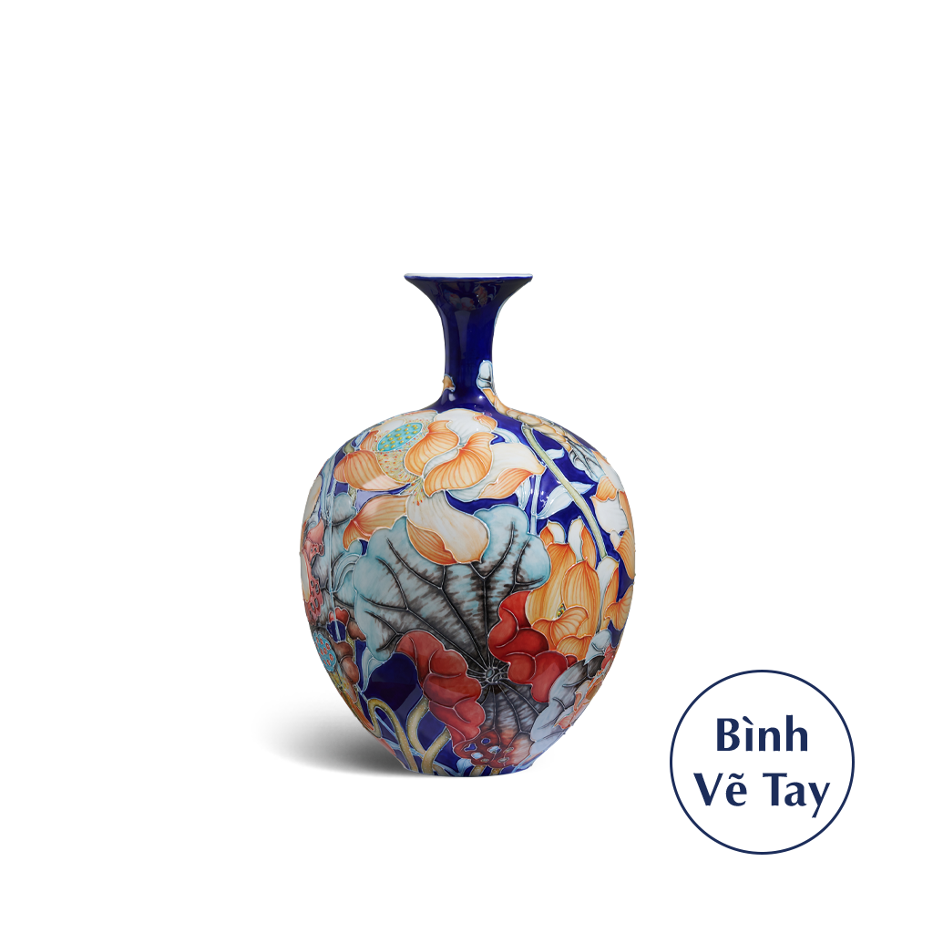 Bình hoa 30 cm - Hoa Sen Nền Cobalt