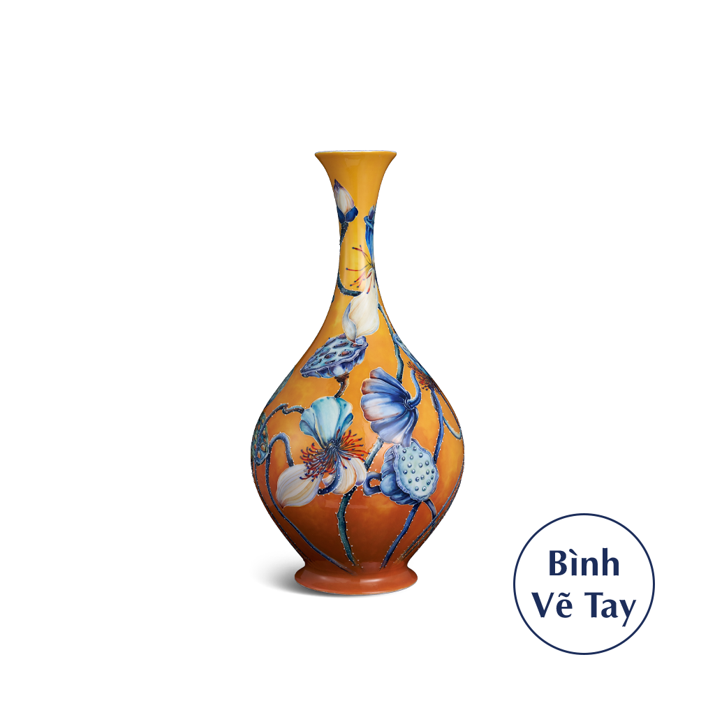 Bình hoa 40 cm - Sen Nền Cam