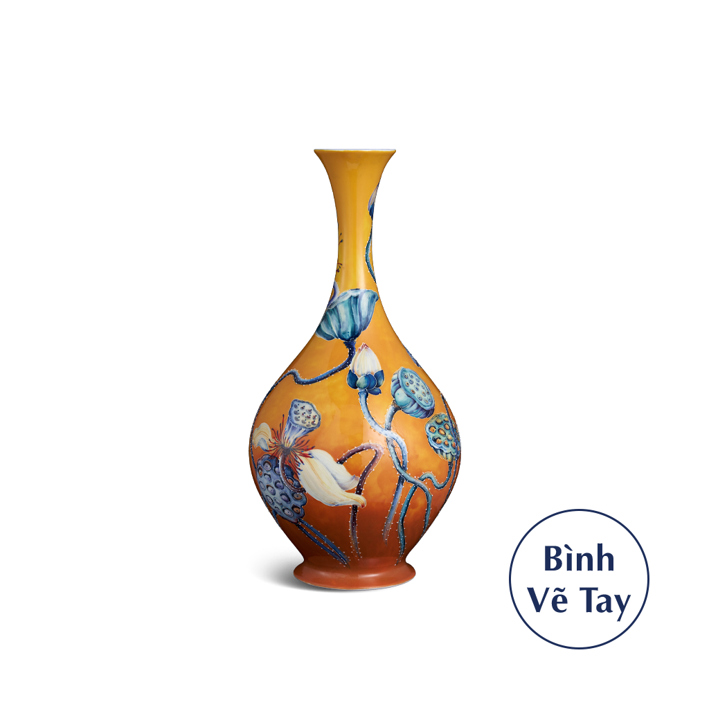 Bình hoa 40 cm - Sen Nền Cam