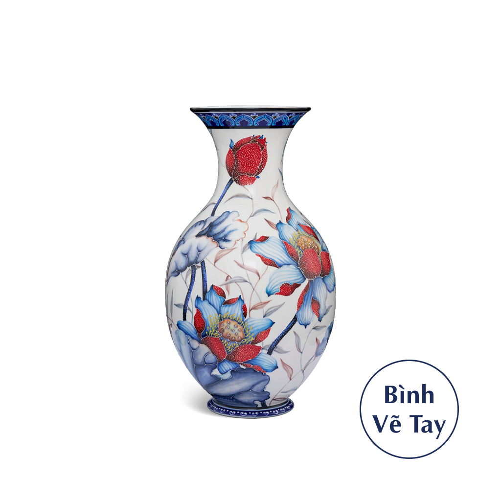 Bình hoa 41 cm - Sen Cobalt Đỏ - Bình Hoa - Trang Trí