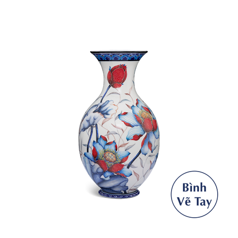  Bình hoa 41 cm - Sen Cobalt Đỏ - Bình Hoa - Trang Trí 