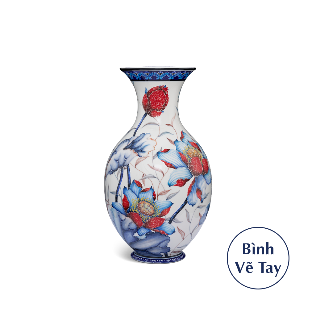 Bình hoa 41 cm - Sen Cobalt Đỏ - Bình Hoa - Trang Trí