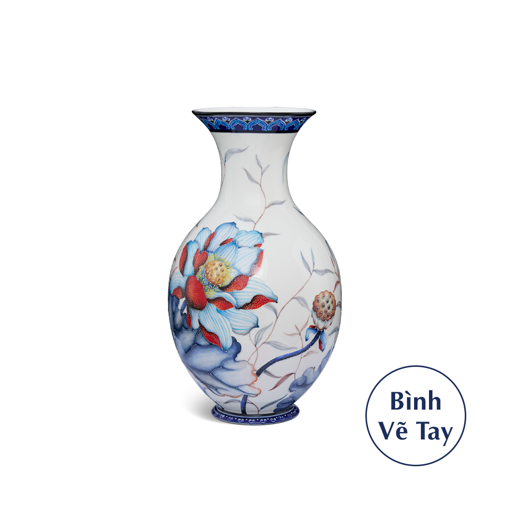 Bình hoa 41 cm - Sen Cobalt Đỏ - Bình Hoa - Trang Trí